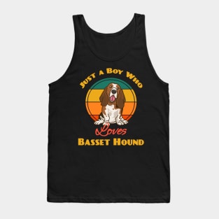 Just A Boy Who Loves Basset Hound Dog puppy Lover Cute Sunser Retro Tank Top